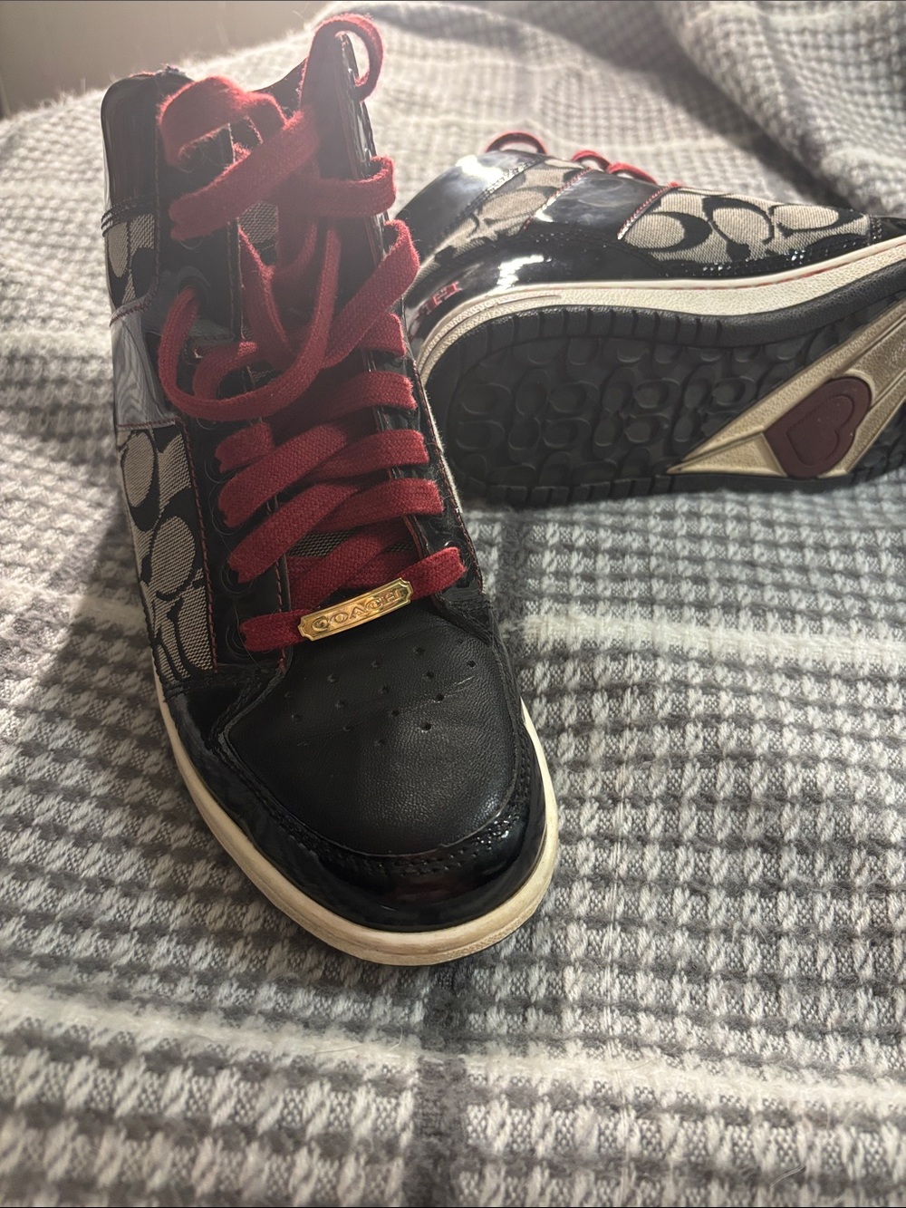 Coach Black and Red Signature High-Top Sneakers